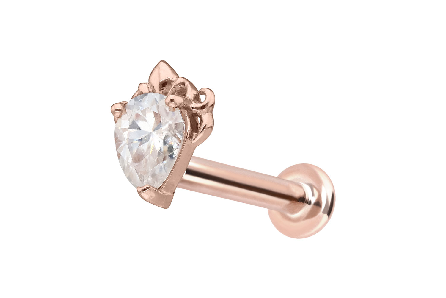 14 Karat Gold Labret Piercing mit Push Fit MOISSANIT-TROPFEN